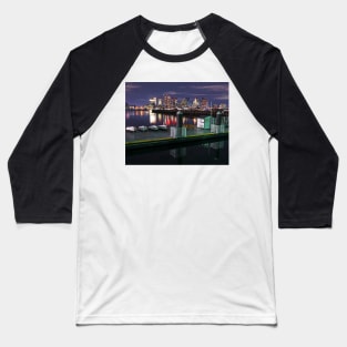 The Boston Skyline lit up for Christmas Boats Baseball T-Shirt